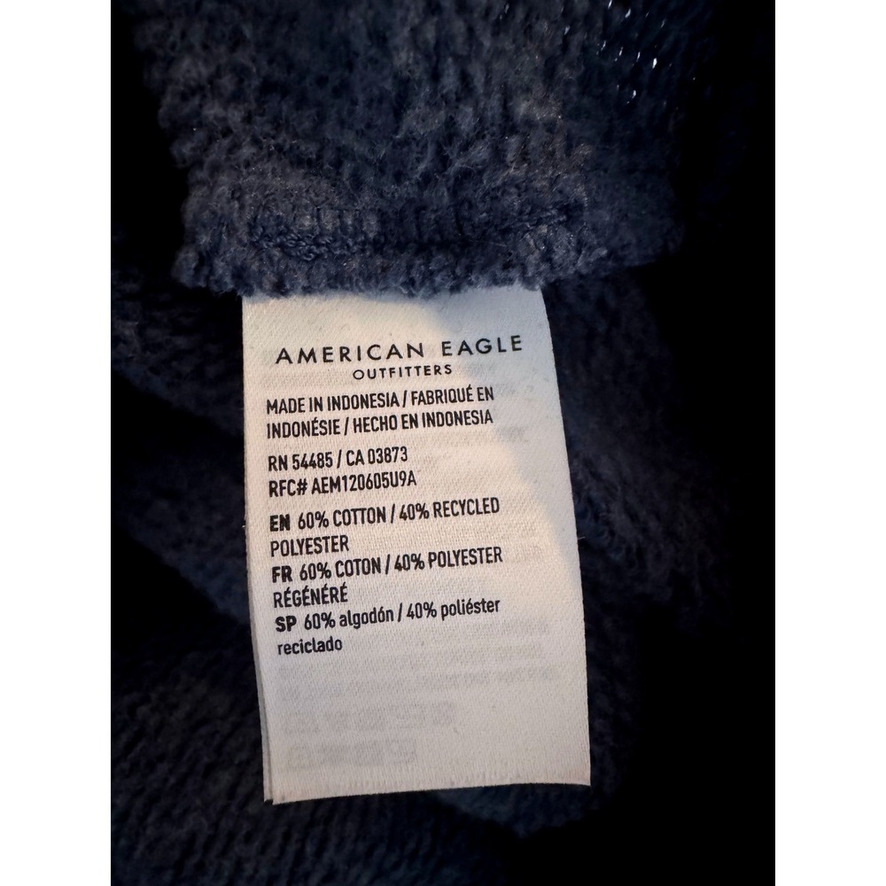 American Eagle Henley Cropped Sweatshirt XXS Navy Blue Cotton Sweater Collar - Picture 6 of 6